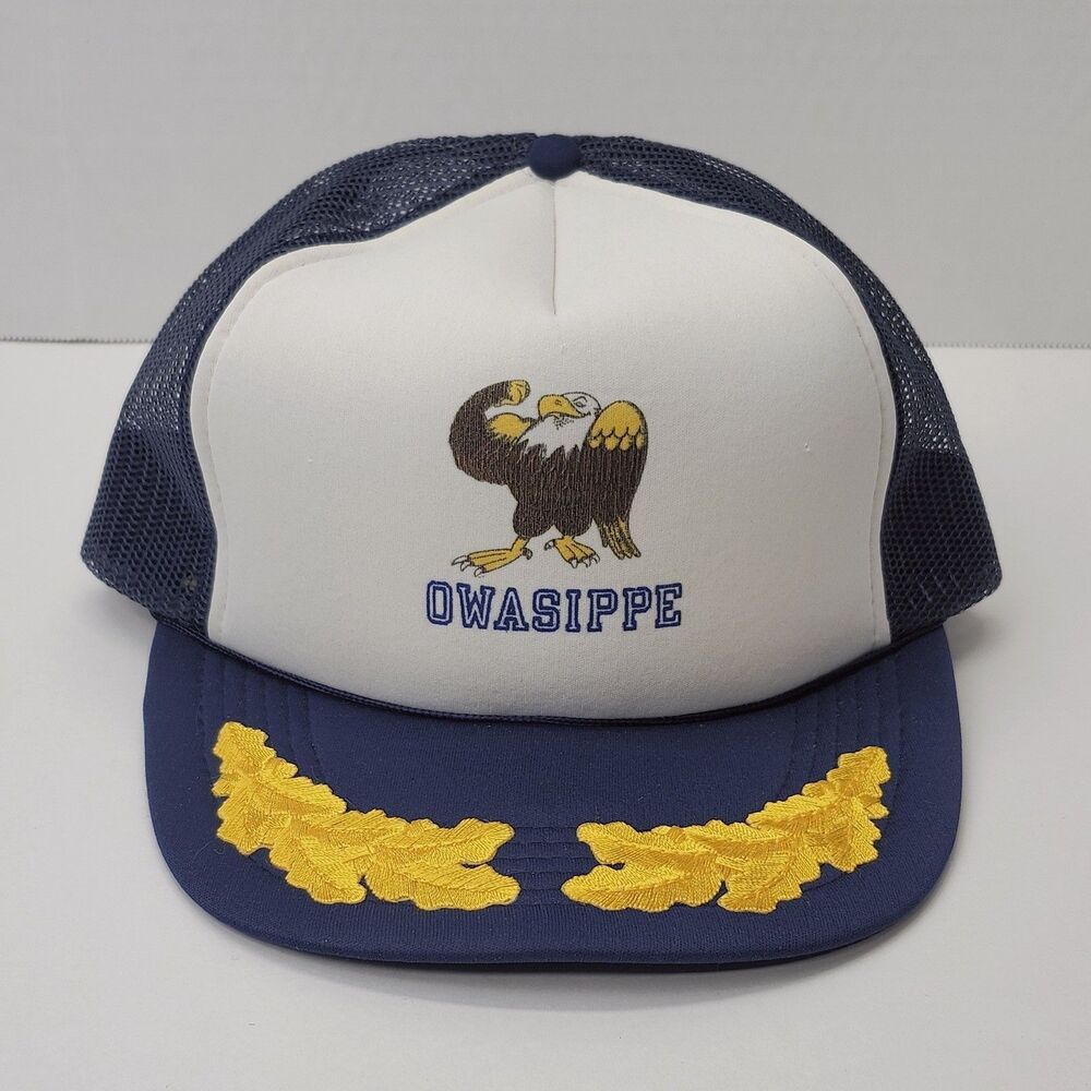 Owasippe Scout Reservation Eagle Trucker Hat Cap Gold Laurel Visor Mesh Back